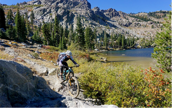 Cyclist, cycling, biking, bike, trails, California, Sierras, mountains lakes, outdoor, activities