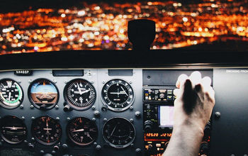 View from the cockpit, pilot, runway, airplane