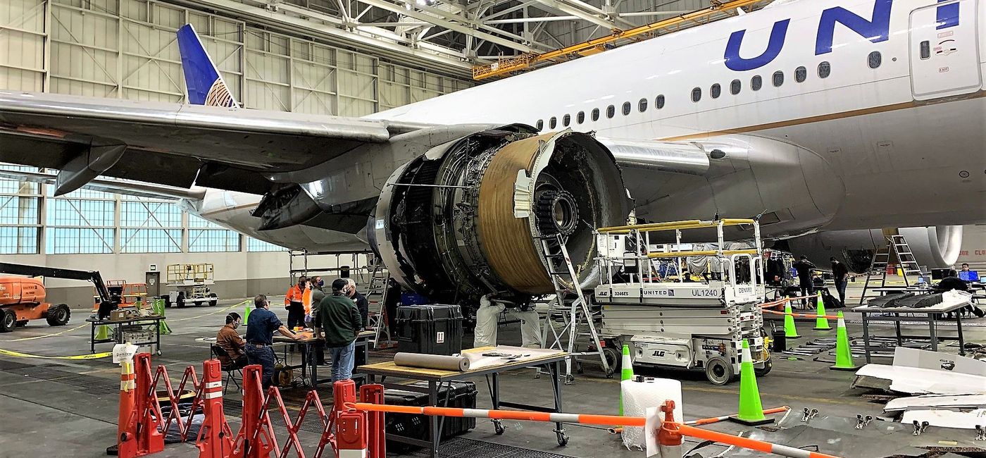 Image: NTSB officials inspected the damaged right engine of United Flight 328. (photo via NTSB/Flickr) (National Transportation Safety Board)