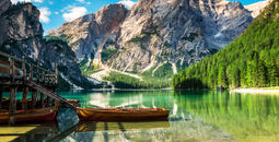 boathouse, lake, Dolomites, Alps, mountains, South Tyrol, Italy