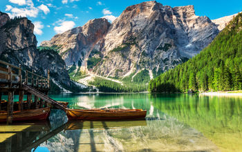 boathouse, lake, Dolomites, Alps, mountains, South Tyrol, Italy
