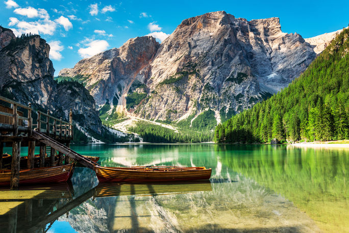 boathouse, lake, Dolomites, Alps, mountains, South Tyrol, Italy