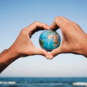 A young man with a world globe in his hands