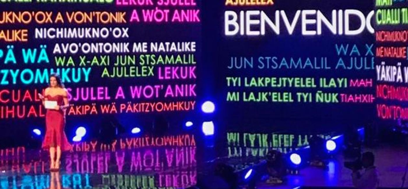 Image: PHOTO: The 2017 Tianguis Turistico welcome — Mexico's 60-plus indigenous languages. (photo by Lydia Gregory)