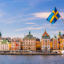 Old Town, waterfront, docks, Stockholm, Sweden, flag