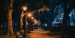 One of the many squares rumored to be haunted in Savannah, Georgia