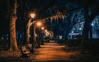 One of the many squares rumored to be haunted in Savannah, Georgia