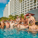 Friends gather in the pool in Mexico 