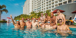 Friends gather in the pool in Mexico 