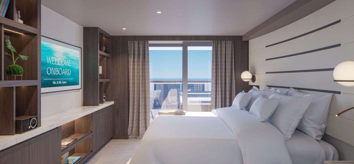 Image: Rendering of the Cove Residence bedroom onboard the EXPLORA I. (photo via Explora Journeys) ((photo via Explora Journeys))