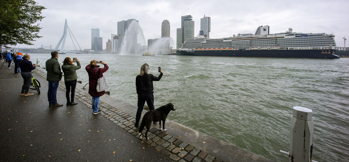 Image: Rotterdam VII arrives in Rotterdam, the Netherlands, on Oct. 14, 2021. (Photo via Holland America Line)