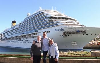 Carnival Venezia, Carnival Cruise Line, carnival cruise ship captain, people, Hotel Director Karl Hallberg, Captain Claudio Cupisti and Chief Engineer Cesare Boldrini of the Carnival Venezia.
