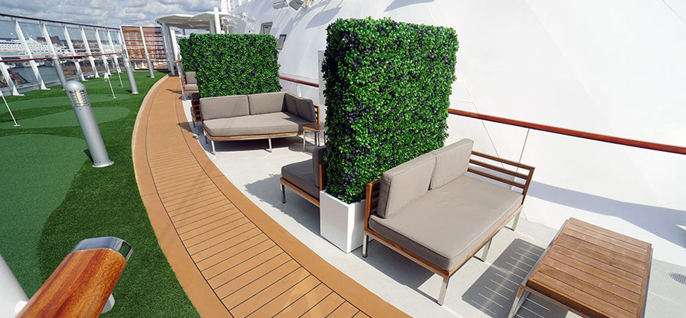 Image: PHOTO: New seating areas and hedges on Viking Ocean Cruises' Viking Sky. (photo by Jason Leppert)
