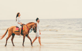 Couple horseback riding in Jamaica