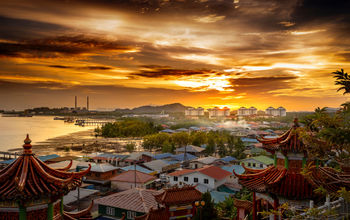 Sunset over Kuching, Sarawak, Malaysia.