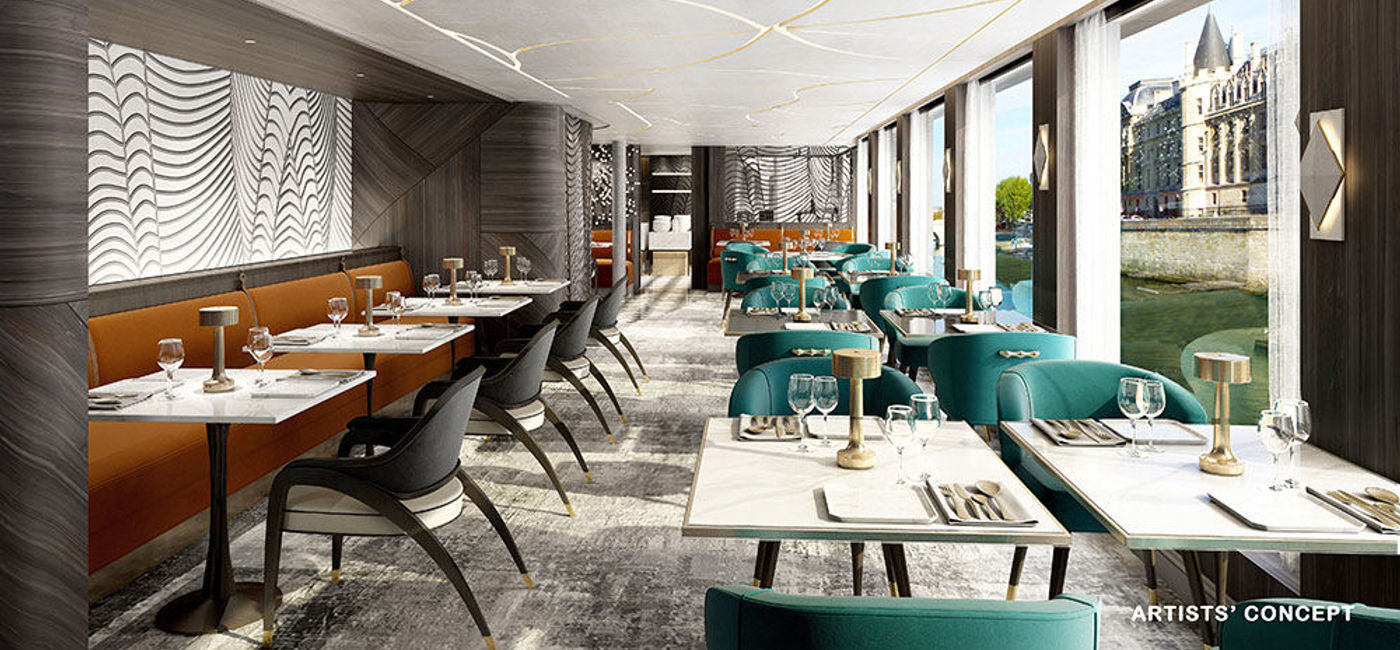 Image: PHOTO: Rendering of the Waterside Restaurant on Crystal Bach. (photo courtesy of Crystal Cruises)