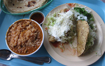 Taco-centered entree from San Diego's Las Cuatro Milpas
