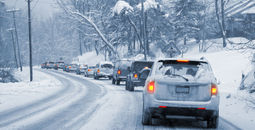 Winter driving in snow.