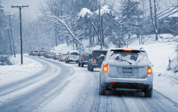 Winter driving in snow.