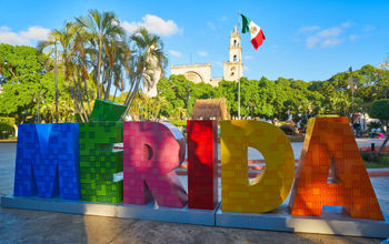 Sign in the historic Yucat&#225;n State capital city of M&#233;rida, Mexico.