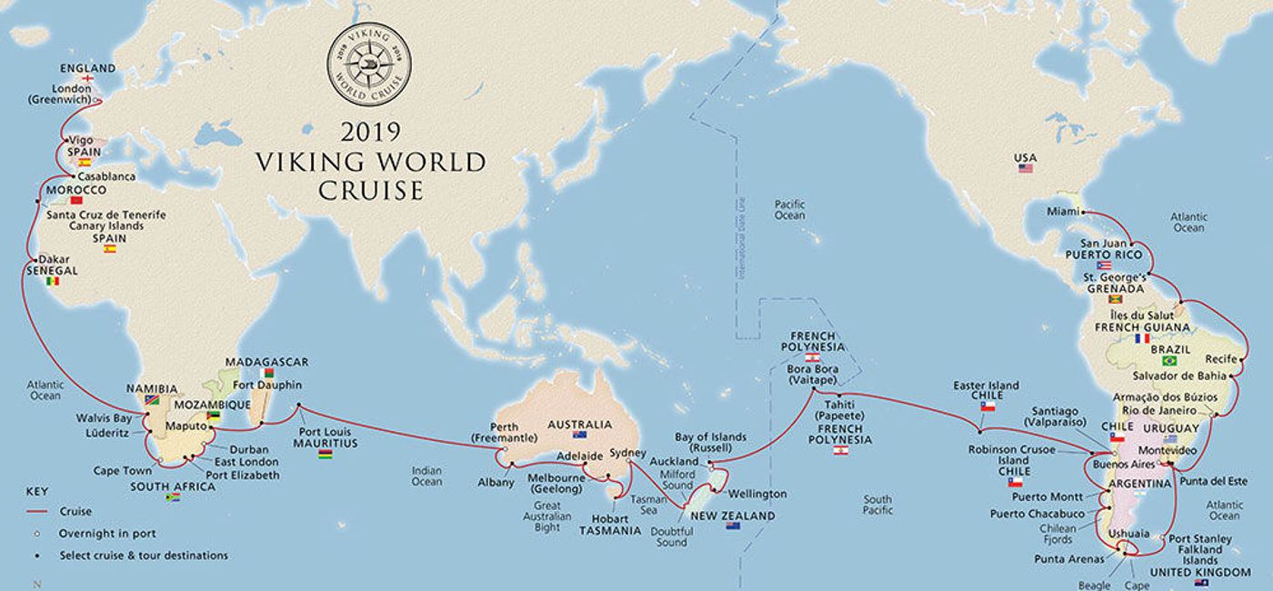 Image: PHOTO: Viking Ocean Cruises' 2019 world cruise route. (photo courtesy of Viking Cruises)