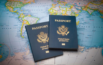U.S. passports on a global map.