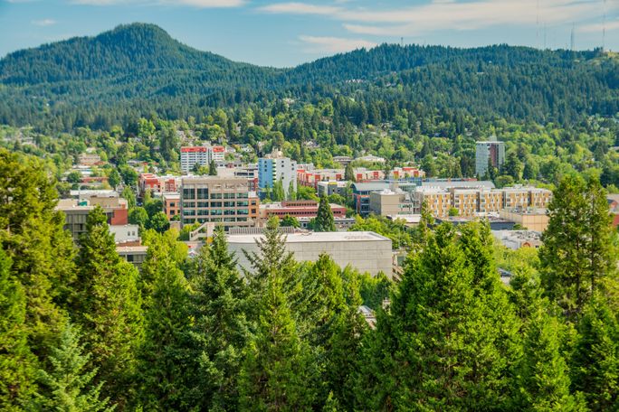 Aerial view of downtown Eugene, Oregon Aerial view of downtown Eugene, Oregon