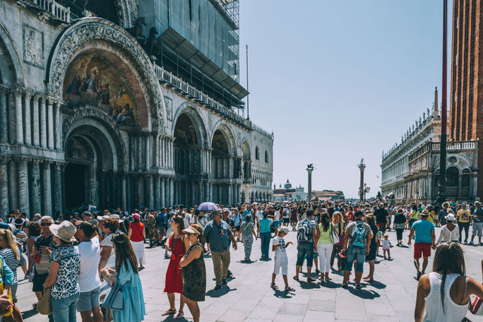 Crowds of travelers in St. Mark's Square, Venice, Italy Crowds of travelers in St. Mark's Square, Venice, Italy