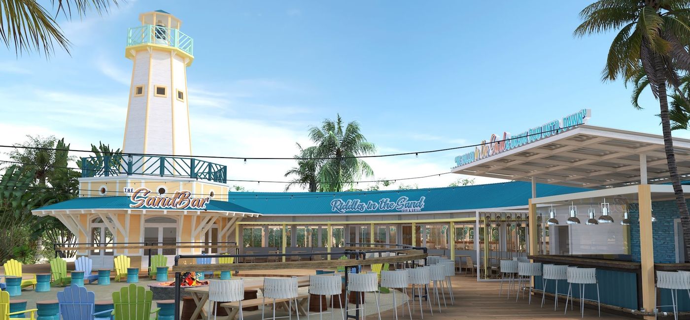 Image: Rendering of the main restaurant and outdoor dining area at Margaritaville Beach Resort Ambergris Caye, Belize. (image courtesy of Karisma Hotels & Resorts)