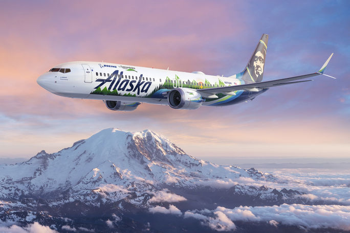 An Alaska Airlines 737-9. An Alaska Airlines 737-9.