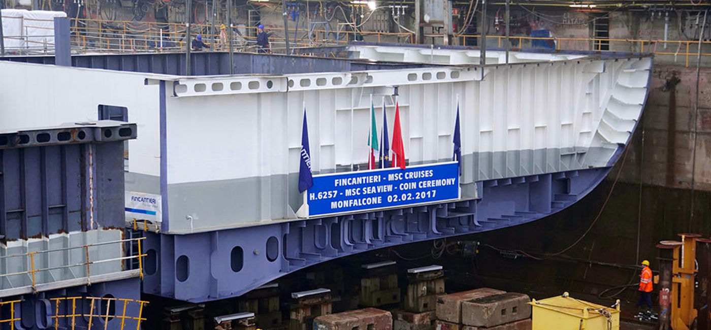 Image: PHOTO: MSC Cruises' keel laying of the MSC Seaview at the ship's coin ceremony. (Photo by Jason Leppert)