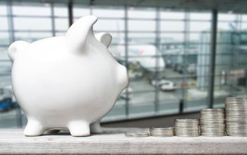Airport piggy bank and coins