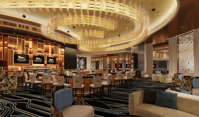 Rendering of the central casino bar planned for MGM Empire City, Yonkers, New York. MGM Resorts International, MGM Empire City, casinos, bars, lounges, Yonkers, New York