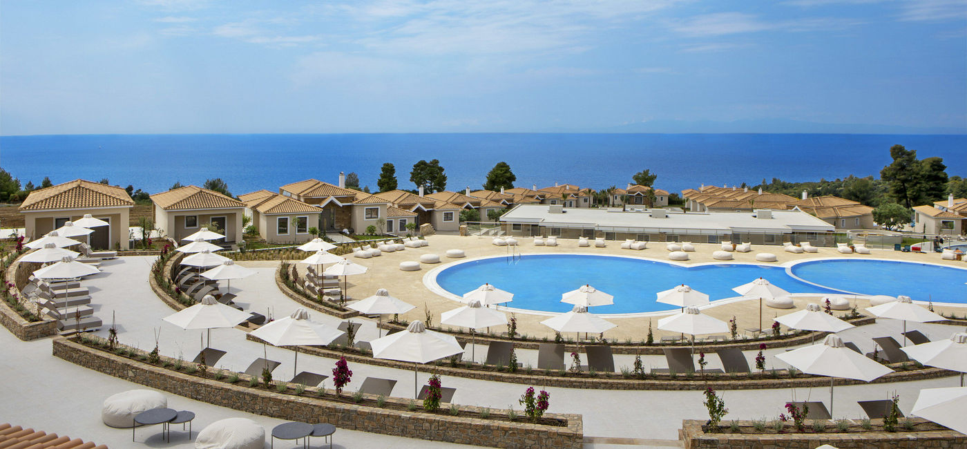 Image: The pool area inside the new Ajul Luxury Hotel & Spa Resort in Halkidiki, part of Wyndham's new Registry Collection.  (Photo Credit: Wyndham Hotels and Resorts)