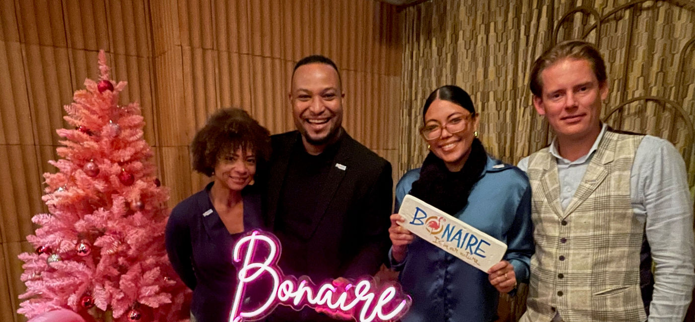 Image: Image: Left to right: Miles Mercera, Tourism Corporation Bonaire CEO, Veroeska de Windt, CEO of the Bonaire Hotel & Tourism Association, Kia-San Silberie, Secretary of the Commissioner of Economy & Tourism and Maarten van der Scheer, CEO of Flamingo International Airport. (Photo Credit: Bruce Parkinson)