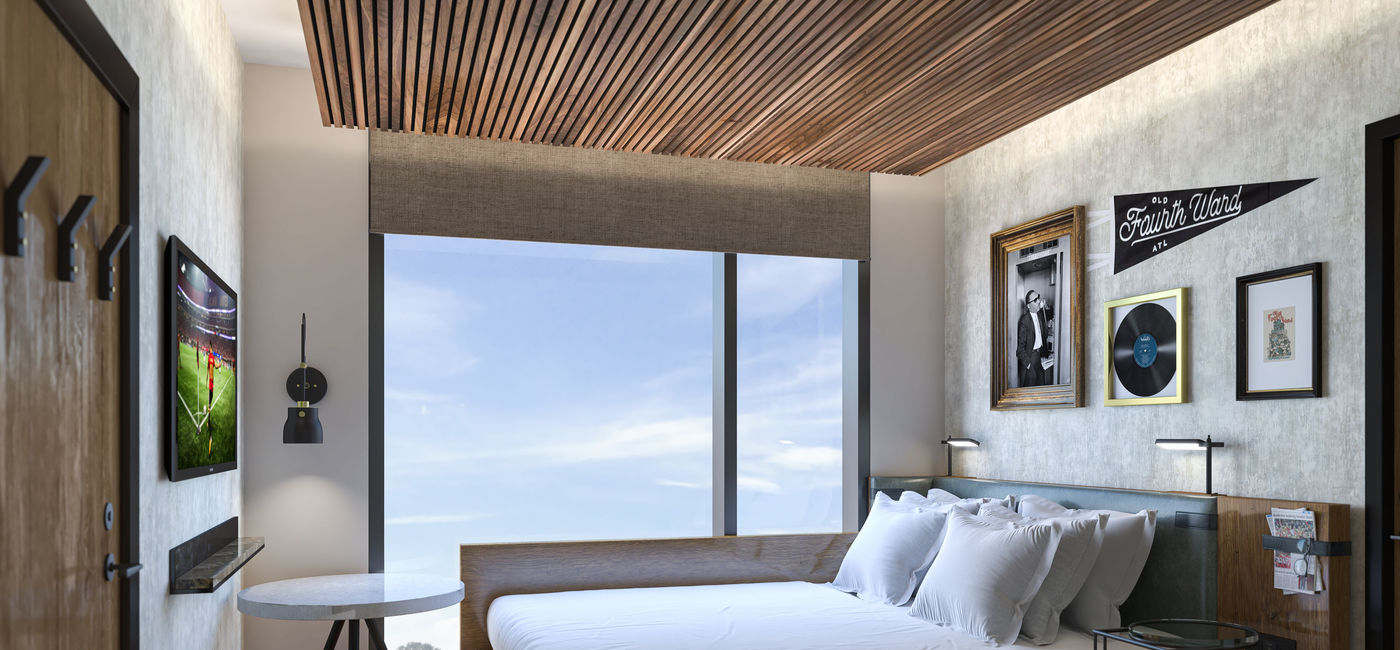Image: PHOTO: A rendering of a guest room at Motto by Hilton Atlanta Old Fourth Ward (Photo by Hilton)