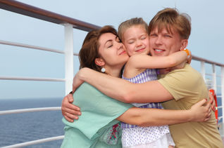 Cruise, ship, cruising, family, hug, hugging, embrace, passengers, deck