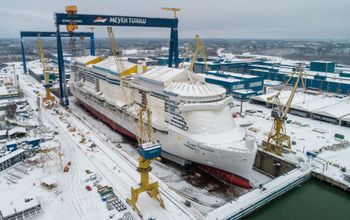 Costa Toscana meets water for the first time Jan. 15, 2021, in Turku, Finland.