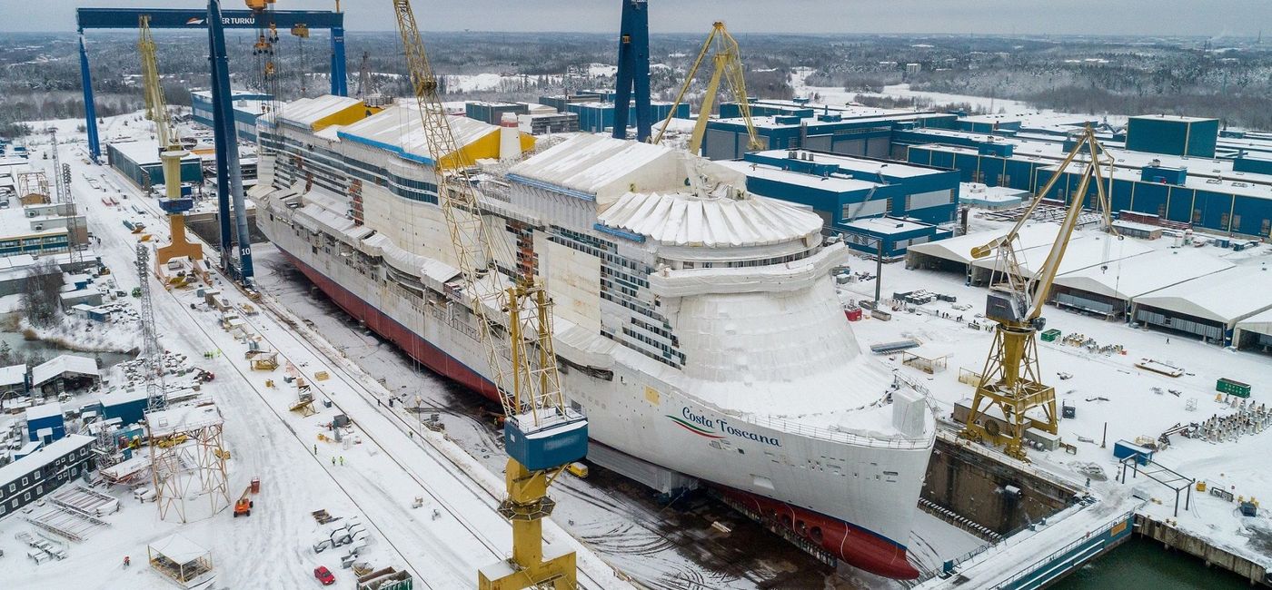 Image: Costa Toscana meets water for the first time on Jan. 15, 2021, in snowy Turku, Finland. (Photo courtesy of Costa Cruises)