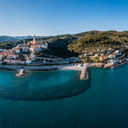 Aerial view of the medieval old town Cervo, Italy