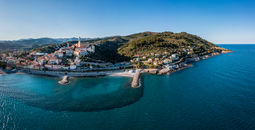 Aerial view of the medieval old town Cervo, Italy