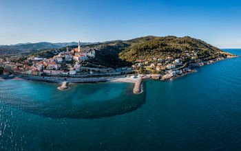 Aerial view of the medieval old town Cervo, Italy