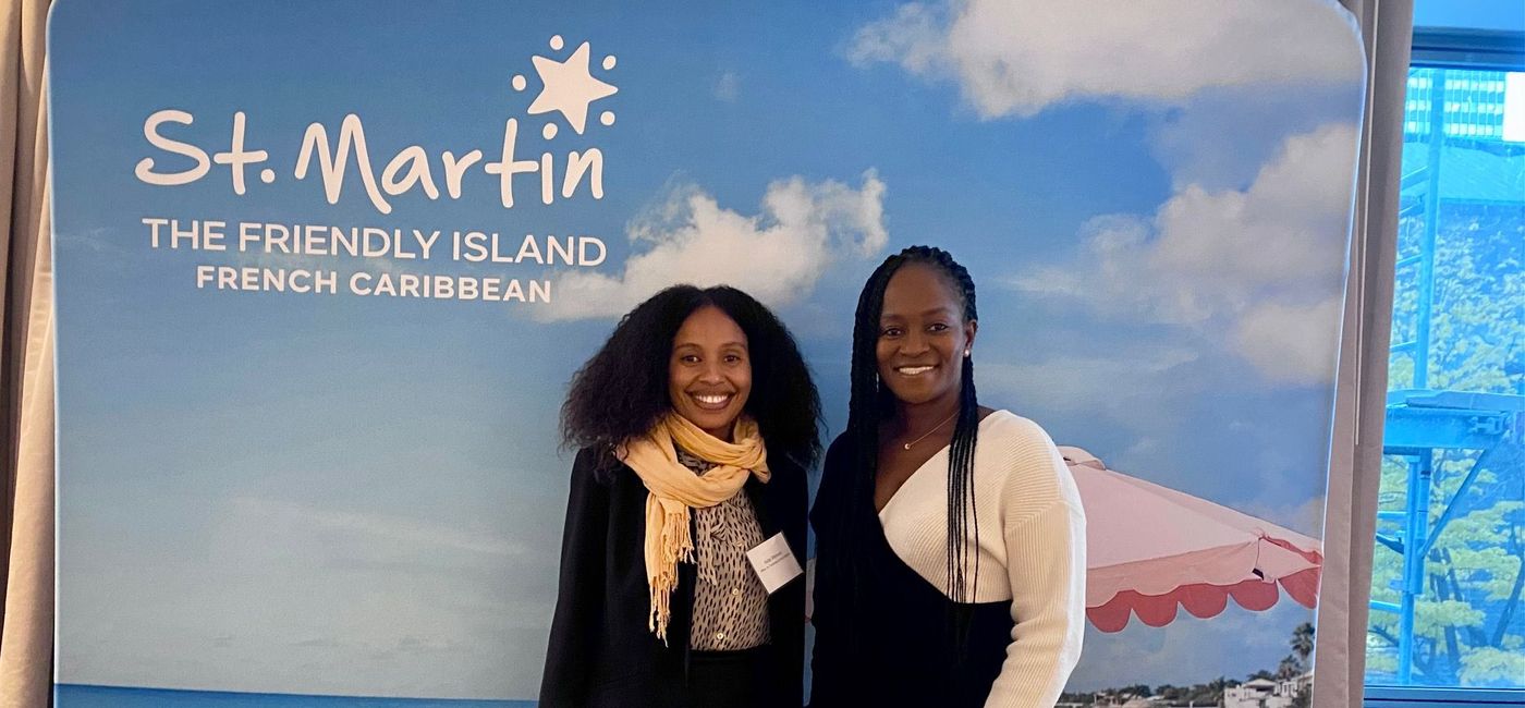 Image: Aida Weinum and Valérie Damaseau from the Saint-Martin Tourism Office at an event in Montreal. (Aida Weinum, Valérie Damaseau de Tourisme St-Martin)