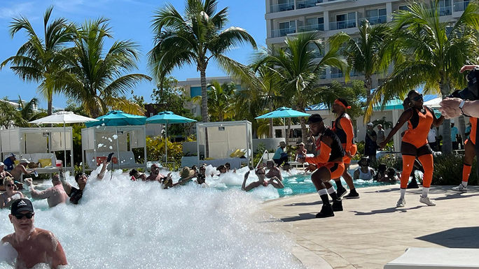 A foam party at the adults pool A foam party at the adults pool