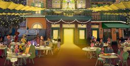 Rendering of the new Tiana's Palace restaurant in New Orleans Square at the Disneyland Resort.