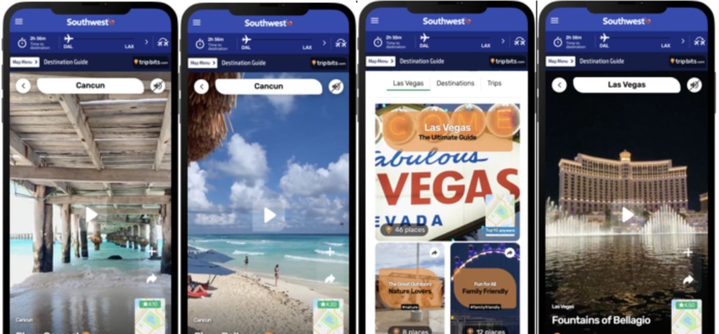 Image: The new Destination Reels feature on the Southwest flight tracker program. (photo via Southwest Airlines) ((photo via Southwest Airlines))