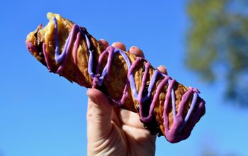 pastry with purple and pink frosting, Cheshire Cat Tail at Magic Kingdom