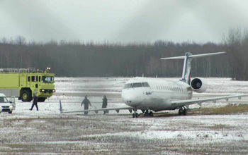 A Delta Air Lines regional plane which skidded off the runway at Pellston Regional Airport in Michigan. 