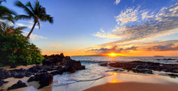 Makena Secret Beach at sunset in Maui, Hawaii.