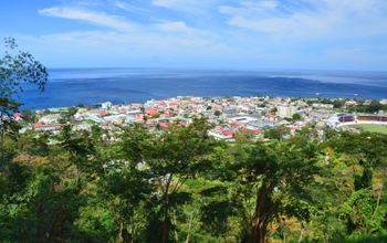 Scenic view of Roseau town and sea, Dominica island